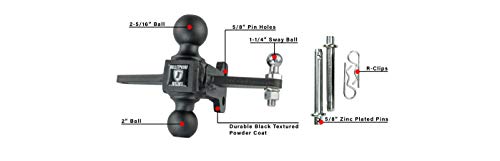 BulletProof Hitches Medium Duty Sway Control Ball Mount with 2" and 2-5/16" Solid Steel Combination Ball Mount Rated to 14,000 lbs.