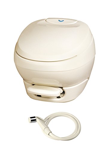 Thetford Aqua-Magic Bravura RV Toilet - Low Profile, Parchment Color, Pedal Flush With Water Saver Sprayer