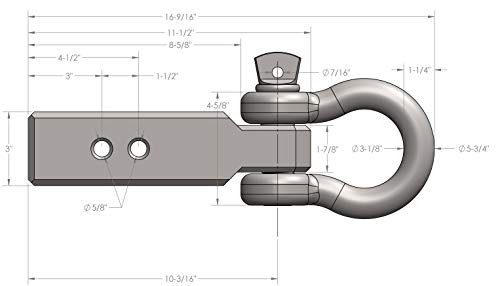 BulletProof Hitches 3.0" Extreme Duty Receiver Shackle (30,000lb. Rating) with D-Ring/Clevis (Black Textured Powder Coat, Solid Steel)