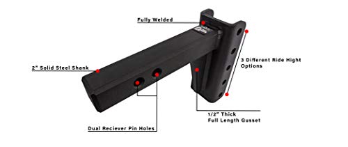 BulletProof Hitches 2.0" Adjustable Heavy Duty (22,000lb Rating) 4" Drop/Rise Trailer Hitch with 2" and 2 5/16" Dual Ball (Black Textured Powder Coat, Solid Steel)