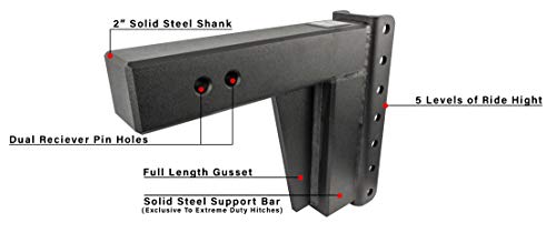 BulletProof Hitches 3.0" Adjustable Extreme Duty (36,000lb Rating) 8" Drop/Rise Trailer Hitch with 2" and 2 5/16" Dual Ball (Black Textured Powder Coat, Solid Steel)