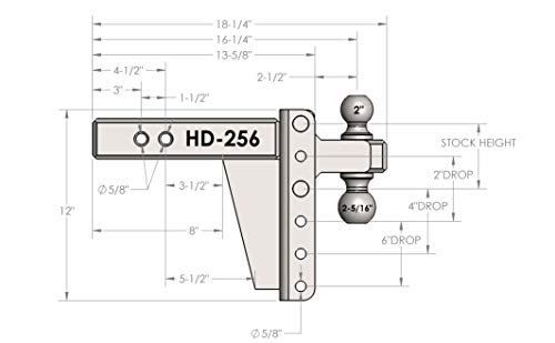 BulletProof Hitches 2.5" Adjustable Heavy Duty (22,000lb Rating) 6" Drop/Rise Trailer Hitch with 2" and 2 5/16" Dual Ball (Black Textured Powder Coat, Solid Steel)
