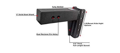 BulletProof Hitches 3.0" Adjustable Extreme Duty (36,000lb Rating) 4" Drop/Rise Trailer Hitch with 2" and 2 5/16" Dual Ball (Black Textured Powder Coat, Solid Steel)
