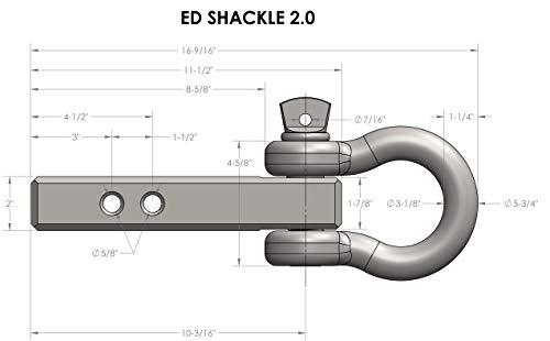 BulletProof Hitches 2.0" Extreme Duty Receiver Shackle (30,000lb. Rating) with D-Ring/Clevis (Black Textured Powder Coat, Solid Steel)