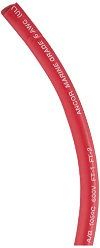Ancor 112510 Marine Grade Electrical Tinned Copper Battery Cable (6-Gauge, Red, 100-Feet)