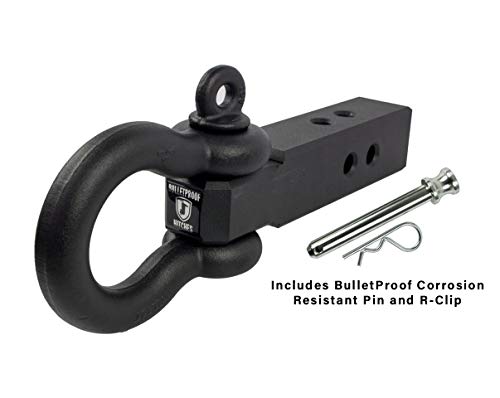 BulletProof Hitches 2.5" Extreme Duty Receiver Shackle (30,000lb. Rating) with D-Ring/Clevis (Black Textured Powder Coat, Solid Steel)