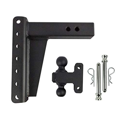 BulletProof Hitches 2.0" Adjustable Heavy Duty (22,000lb Rating) 8" Drop/Rise Trailer Hitch with 2" and 2 5/16" Dual Ball (Black Textured Powder Coat, Solid Steel)