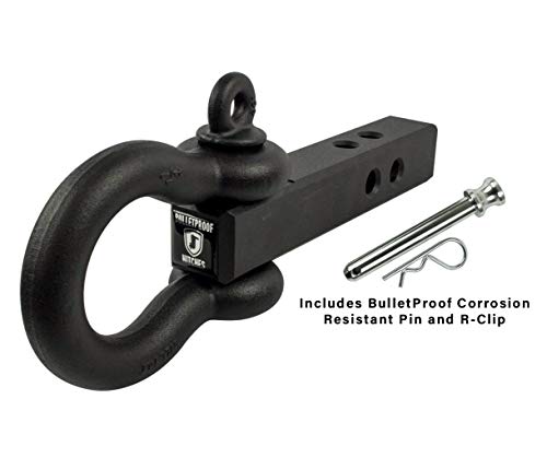 BulletProof Hitches 2.0" Extreme Duty Receiver Shackle (30,000lb. Rating) with D-Ring/Clevis (Black Textured Powder Coat, Solid Steel)