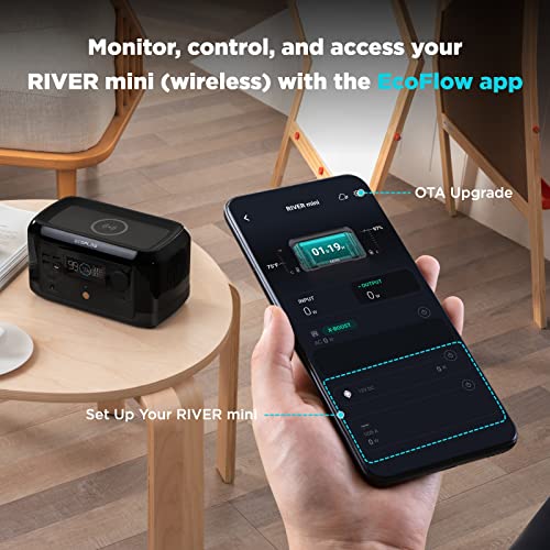 EF ECOFLOW River Mini (Wireless) 210Wh Portable Power Station, Fast Charging, Sports AC, DC, Wireless Pad, and USB Outlets, Solar Generator (Solar Panel Not Included) for Outdoors, Travel & Camping