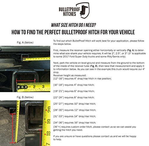 BulletProof Hitches 2.0" Adjustable Heavy Duty (22,000lb Rating) 4" Drop/Rise Trailer Hitch with 2" and 2 5/16" Dual Ball (Black Textured Powder Coat, Solid Steel)