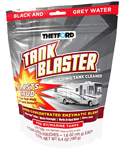 Tank Blaster - Level Sensor Cleaner - Black & Grey Waste Water Holding Tanks & Portable Tanks Cleaner - 4 x 1.6 oz Packets Thetford - 96527