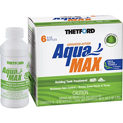 Thetford AquaMAX Summer Cypress Scent RV Holding Tank Treatment, Formaldehyde Free, Waste Digester, Septic Tank Safe, 6 Pack 8oz Bottles (96689)