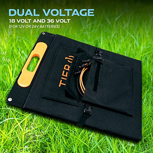 Tier 1 Solar 200 Watt Dual Voltage Portable Solar Panel (for 12V or 24V Batteries) with PWM Charge Controller + Most Common RV Connector Included, Foldable, Lightweight Solar Charger for RVs, Camping