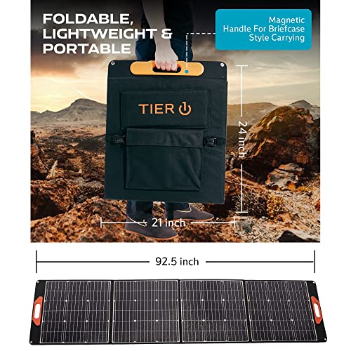 Tier 1 Solar 200 Watt Dual Voltage Portable Solar Panel (for 12V or 24V Batteries) with PWM Charge Controller + Most Common RV Connector Included, Foldable, Lightweight Solar Charger for RVs, Camping
