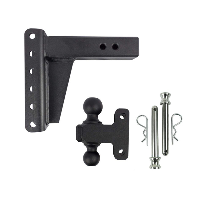 BulletProof Hitches 2.5" Adjustable Heavy Duty (22,000lb Rating) 4" Drop/Rise Trailer Hitch with 2" and 2 5/16" Dual Ball (Black Textured Powder Coat, Solid Steel)