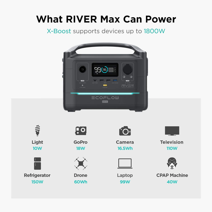EF ECOFLOW Portable Power Station RIVER Max 576Wh with 110W Solar Panel, 3 600W (Peak 1200W) AC Outlets, Solar Generator for Outdoors Camping RV Hunting Emergency