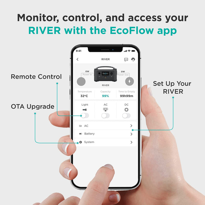 EF ECOFLOW Portable Power Station RIVER, 288Wh Backup Lithium Battery with 3 600W (Peak 1200W) AC Outlets & LED Flashlight, Clean & Silent Solar Generator for Outdoor Camping RV Emergencies Home