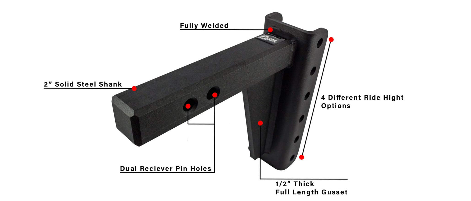 BulletProof Hitches 2.0" Adjustable Heavy Duty (22,000lb Rating) 16" Drop/Rise Trailer Hitch with 2" and 2 5/16" Dual Ball (Black Textured Powder Coat, Solid Steel)