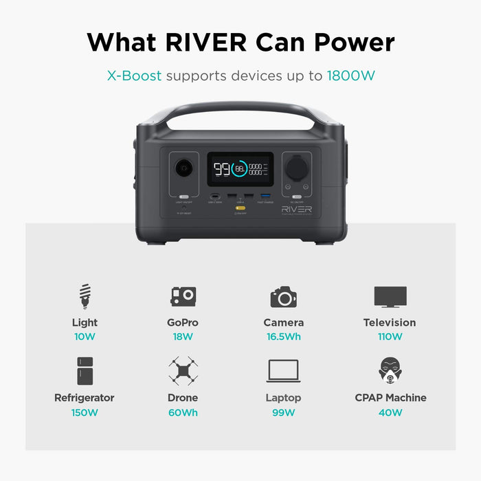 EF ECOFLOW Portable Power Station River 288Wh with 110W Solar Panel, 3 600W (Peak 1200W) AC Outlets, Solar Generator for Outdoors Camping RV Hunting Emergency