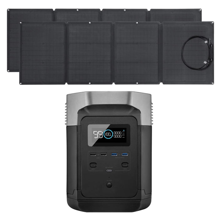 EF ECOFLOW EFDELTA Solar Generator 1260Wh with 2 X 160W Solar Panel, 6 X 1800W (3300W Surge) AC Outlets, Portable Power Station for Outdoors Camping