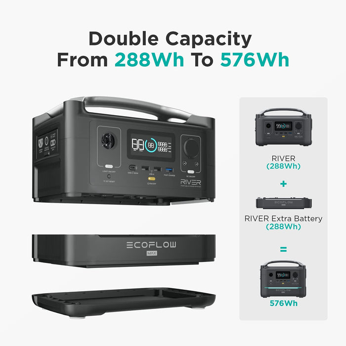 EF ECOFLOW Portable Power Station RIVER, 288Wh Backup Lithium Battery with 3 600W (Peak 1200W) AC Outlets & LED Flashlight, Clean & Silent Solar Generator for Outdoor Camping RV Emergencies Home