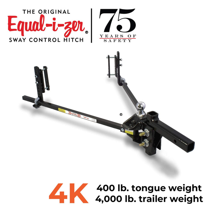 Equal-i-zer 4-point Sway Control Hitch, 90-00-1200, 12,000 Lbs Trailer Weight Rating, 1,200 Lbs Tongue Weight Rating, Weight Distribution Kit Includes Standard Hitch Shank, Ball NOT Included