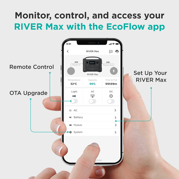 EF ECOFLOW RIVER Max Portable Power Station, 576Wh Backup Lithium Battery with 3 x 600W (Peak 1200W) AC Outlets & LED Flashlight, Clean & Silent Solar Generator for Outdoor Camping RV