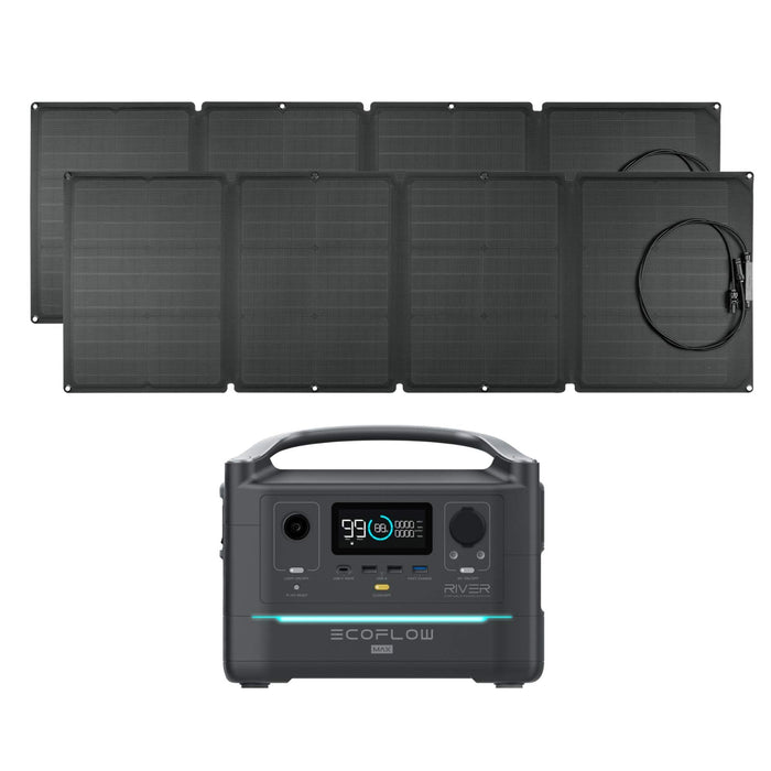 EF ECOFLOW Portable Power Station RIVER MAX 576Wh with 2 110W Solar Panel, 3 600W (Peak 1200W) AC Outlets, Solar Generator for Outdoors Camping RV Hunting Emergency