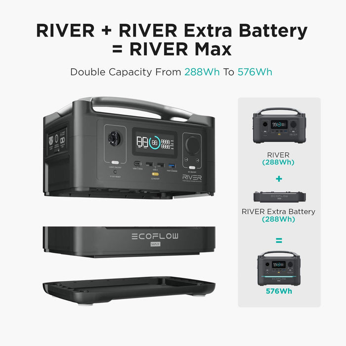 EF ECOFLOW RIVER EXTRA BATTERY, 288Wh Suitable for RIVER Solar Generator, Double Capacity, More Power, Backup Battery for Outdoor Camping RV