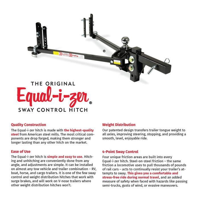 Equal-i-zer 4-point Sway Control Hitch, 90-00-1200, 12,000 Lbs Trailer Weight Rating, 1,200 Lbs Tongue Weight Rating, Weight Distribution Kit Includes Standard Hitch Shank, Ball NOT Included