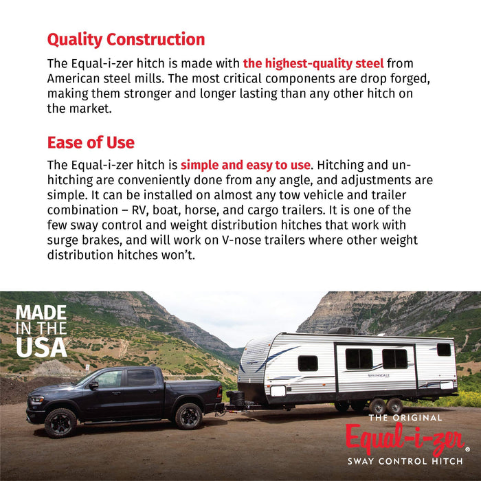 Equal-i-zer 4-point Sway Control Hitch, 90-00-1069, 10,000 Lbs Trailer Weight Rating, 1,000 Lbs Tongue Weight Rating, Weight Distribution Kit Includes Standard Hitch Shank and 2-5/16" Ball