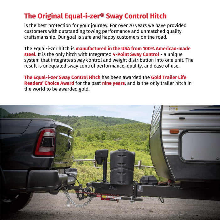 Equal-i-zer 4-point Sway Control Hitch, 90-00-1000, 10,000 Lbs Trailer Weight Rating, 1,000 Lbs Tongue Weight Rating, Weight Distribution Kit Includes Standard Hitch Shank, Ball NOT Included