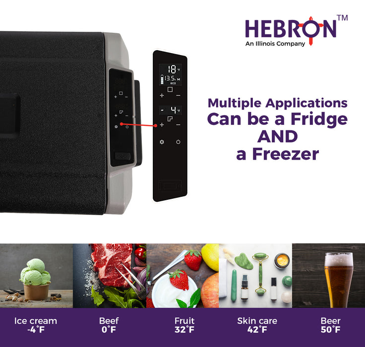 Hebron 33 Quart Dual Zone Portable Refrigerator/Freezer - 12 Volt DC/120V AC Mini Chest Cooler for Vans, Campers, RVs and Boats