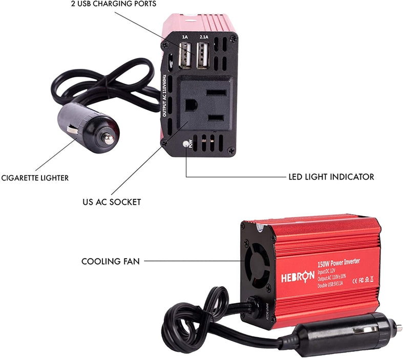 car cigarette inverter 12VDC To AC150W200W250W Lighter Inverter With USB, Fast Charging ,High-efficiency Conversion C PD fast charging for phones Car Power Inverter 120W DC