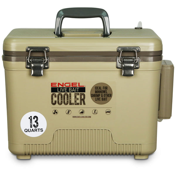 Engel Tan Live bait Pro Cooler with Rechargeable Aerator & Stainless Hardware