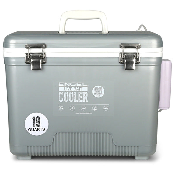 Engel Silver Live bait Pro Cooler with Rechargeable Aerator & Stainless Hardware