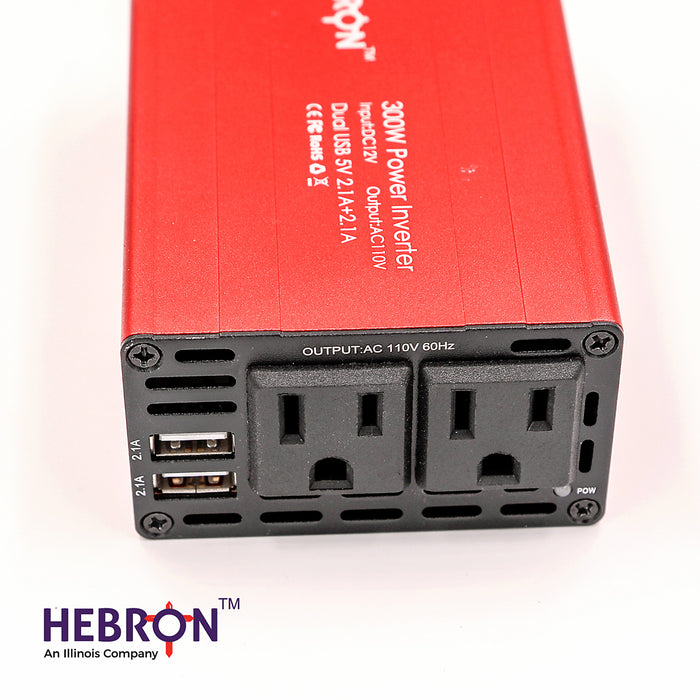 Hebron 300W Car Power Inverter - Portable 12V DC to 110V AC