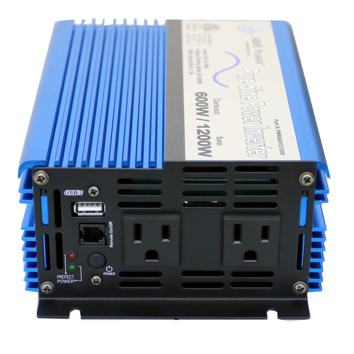 AIMS Power 600 Watt Pure Sine Power Inverter 12 Volt Listed to UL 458